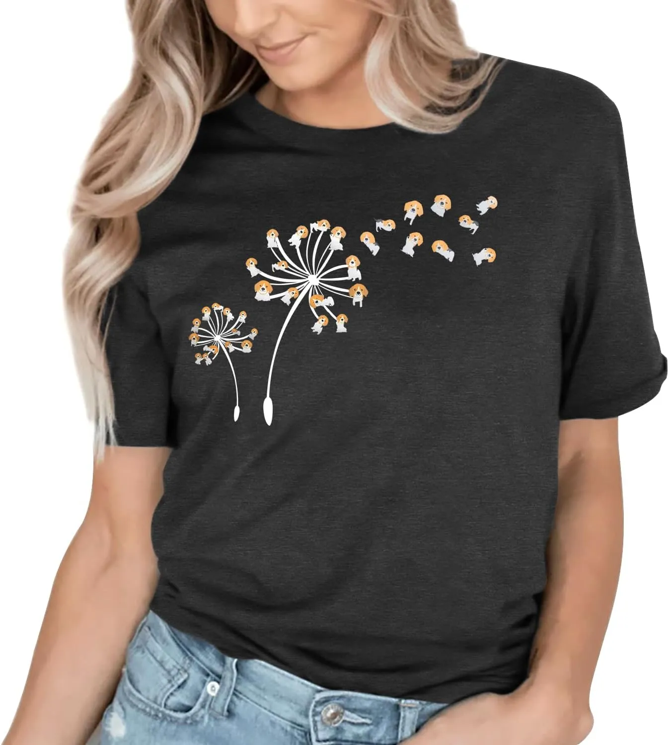 Cat Shirts for Women Flower Tee Shirts Womens Dandelion T-Shirt Cute Dandelion Cat Graphic Print Shirts