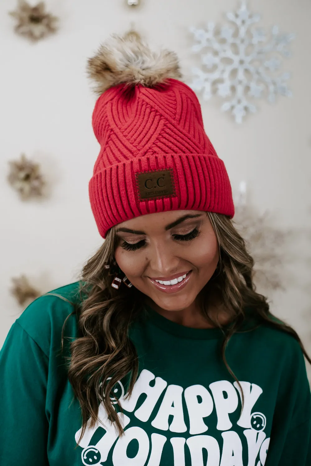 CC Leather Patch Beanie, Red