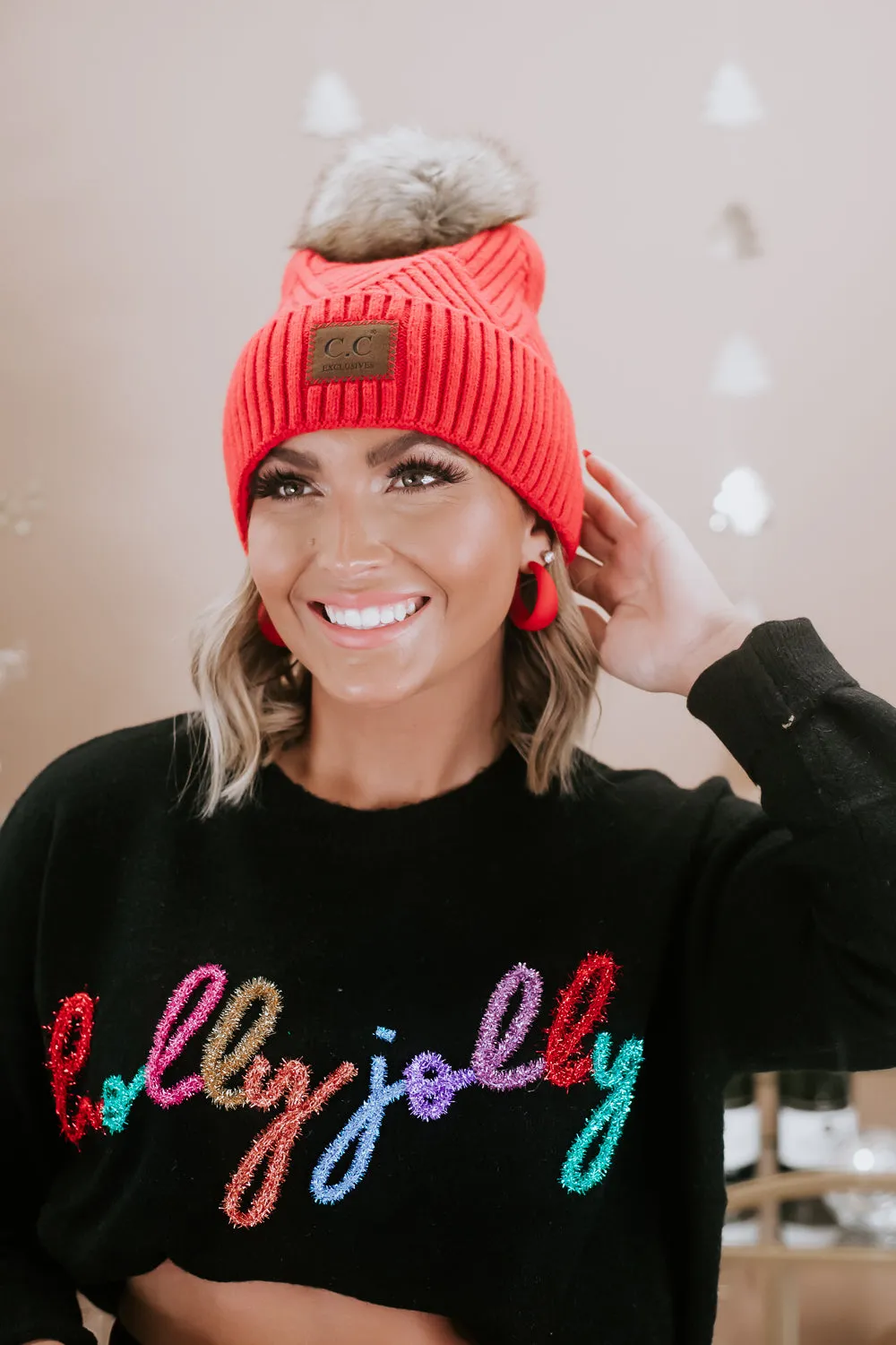 CC Leather Patch Beanie, Red