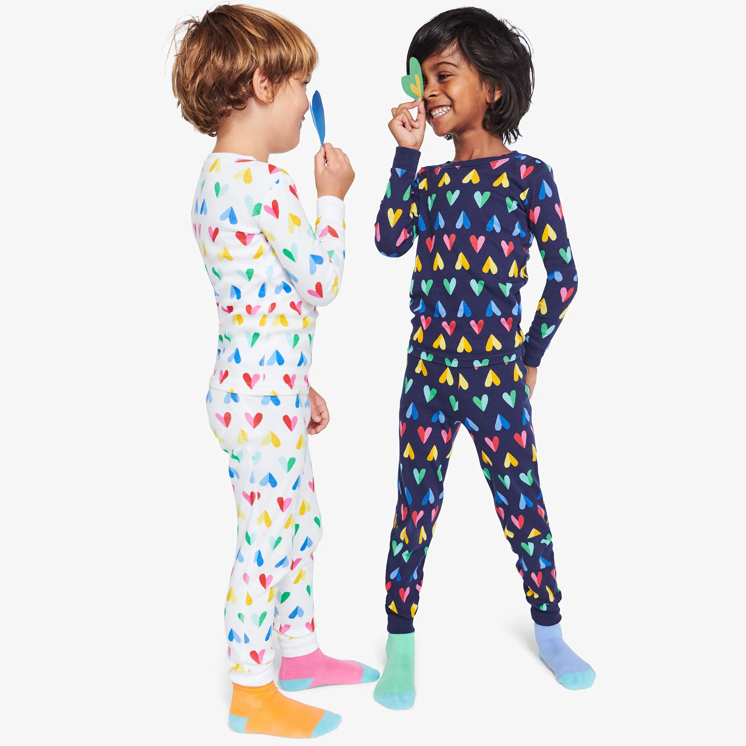 Clearance kids organic pj pant in rainbow paper heart