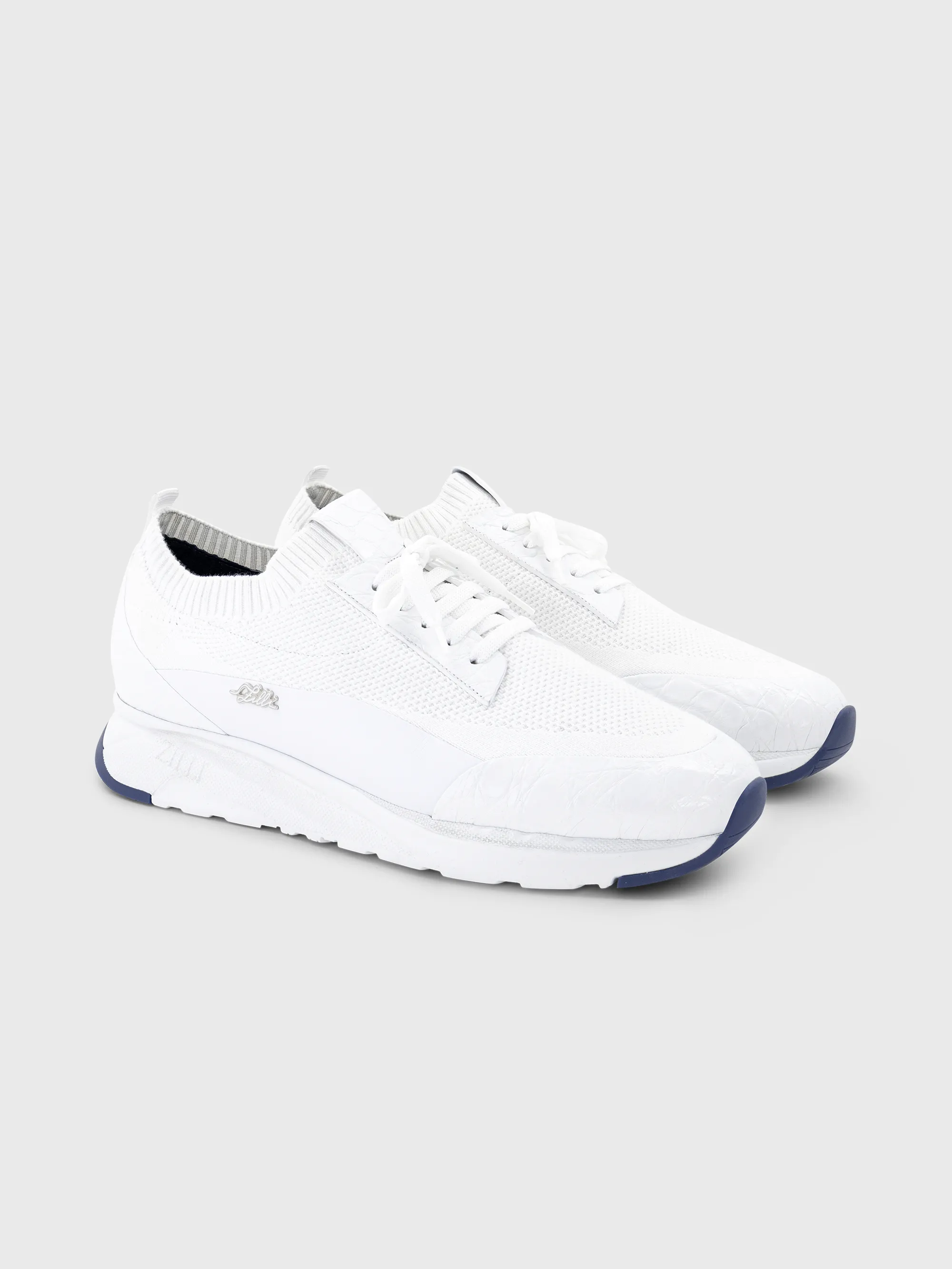 Cotton Knit Sneakers with Crocodile and Calfskin Details