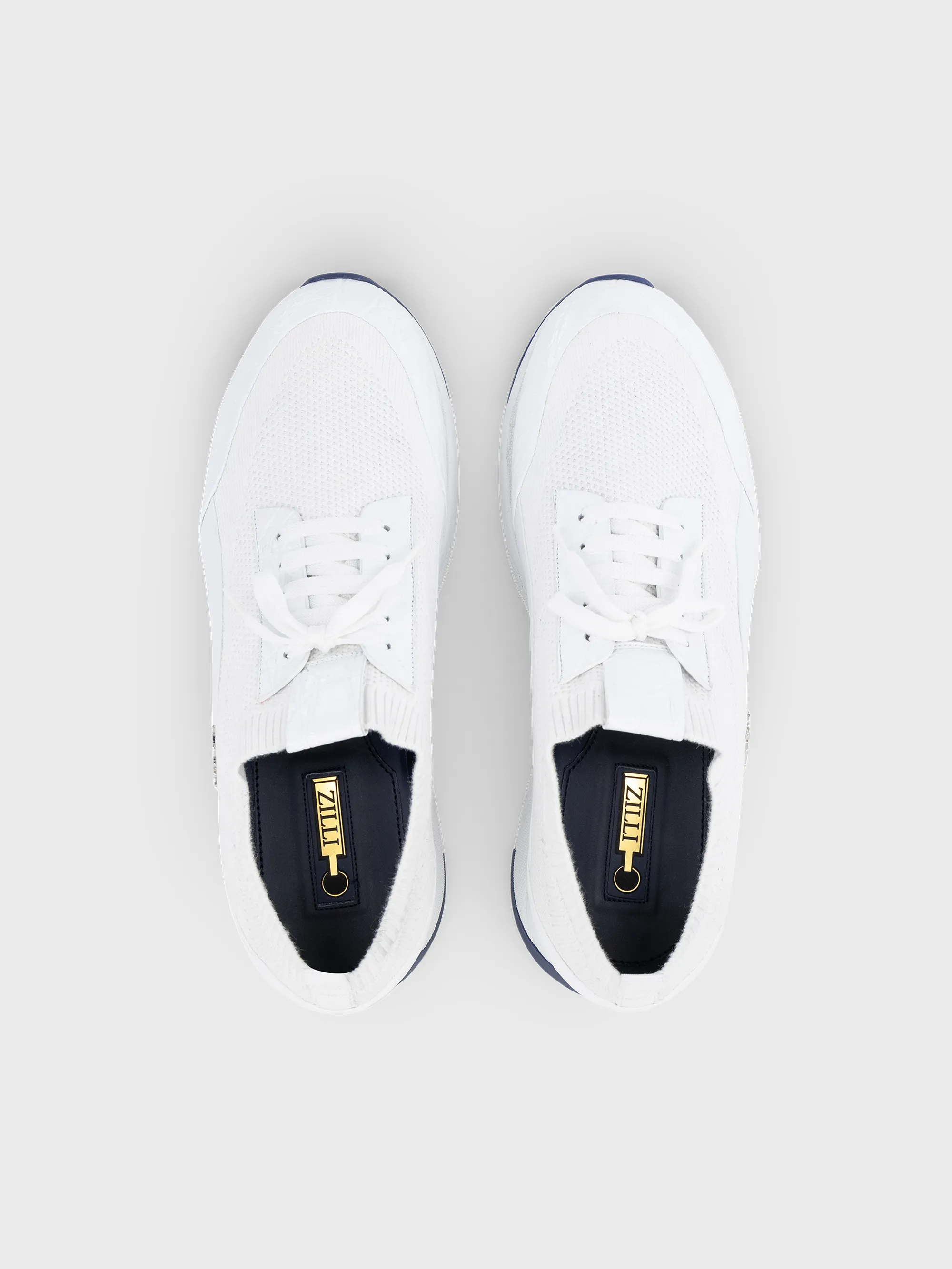 Cotton Knit Sneakers with Crocodile and Calfskin Details