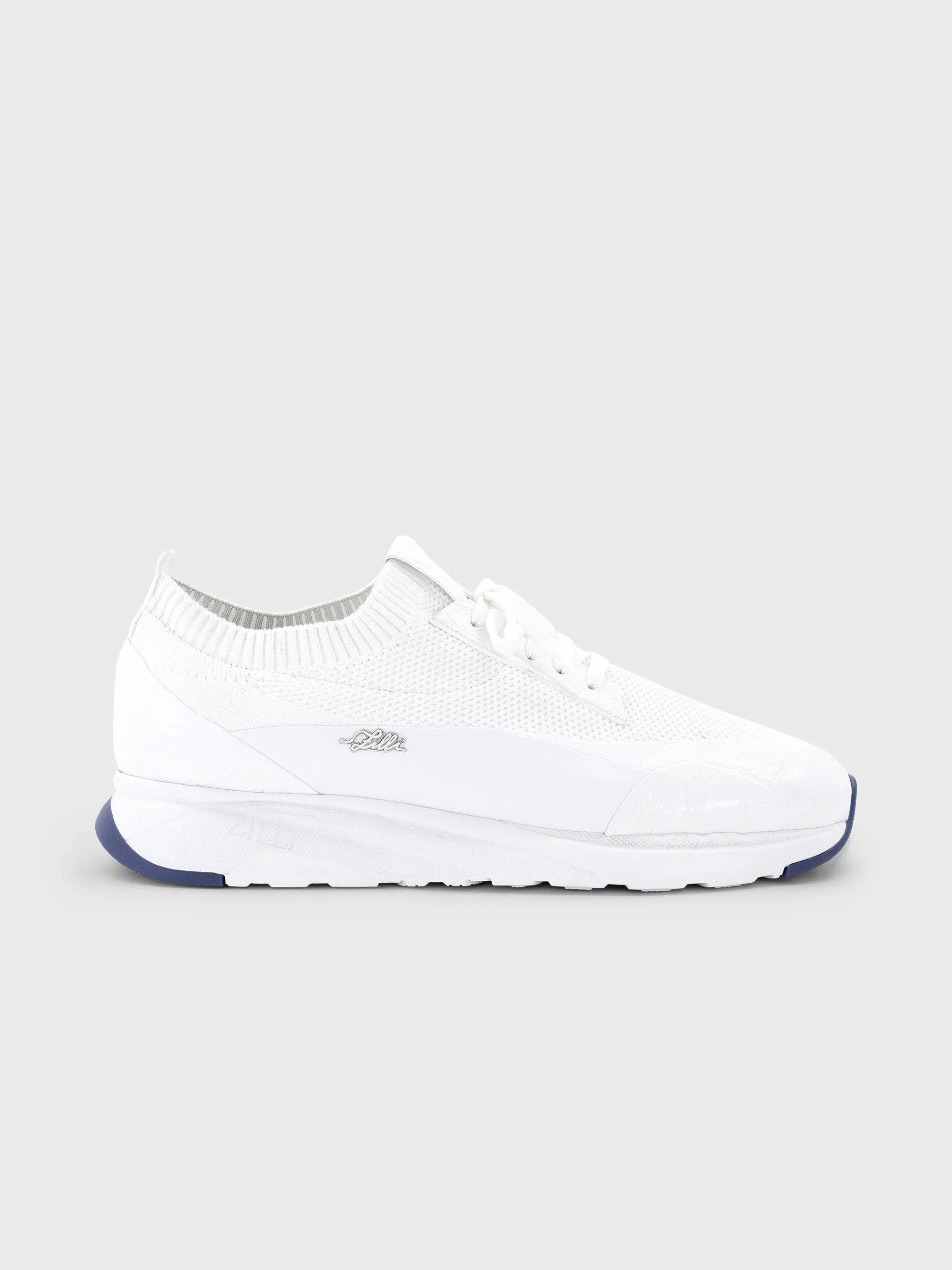 Cotton Knit Sneakers with Crocodile and Calfskin Details