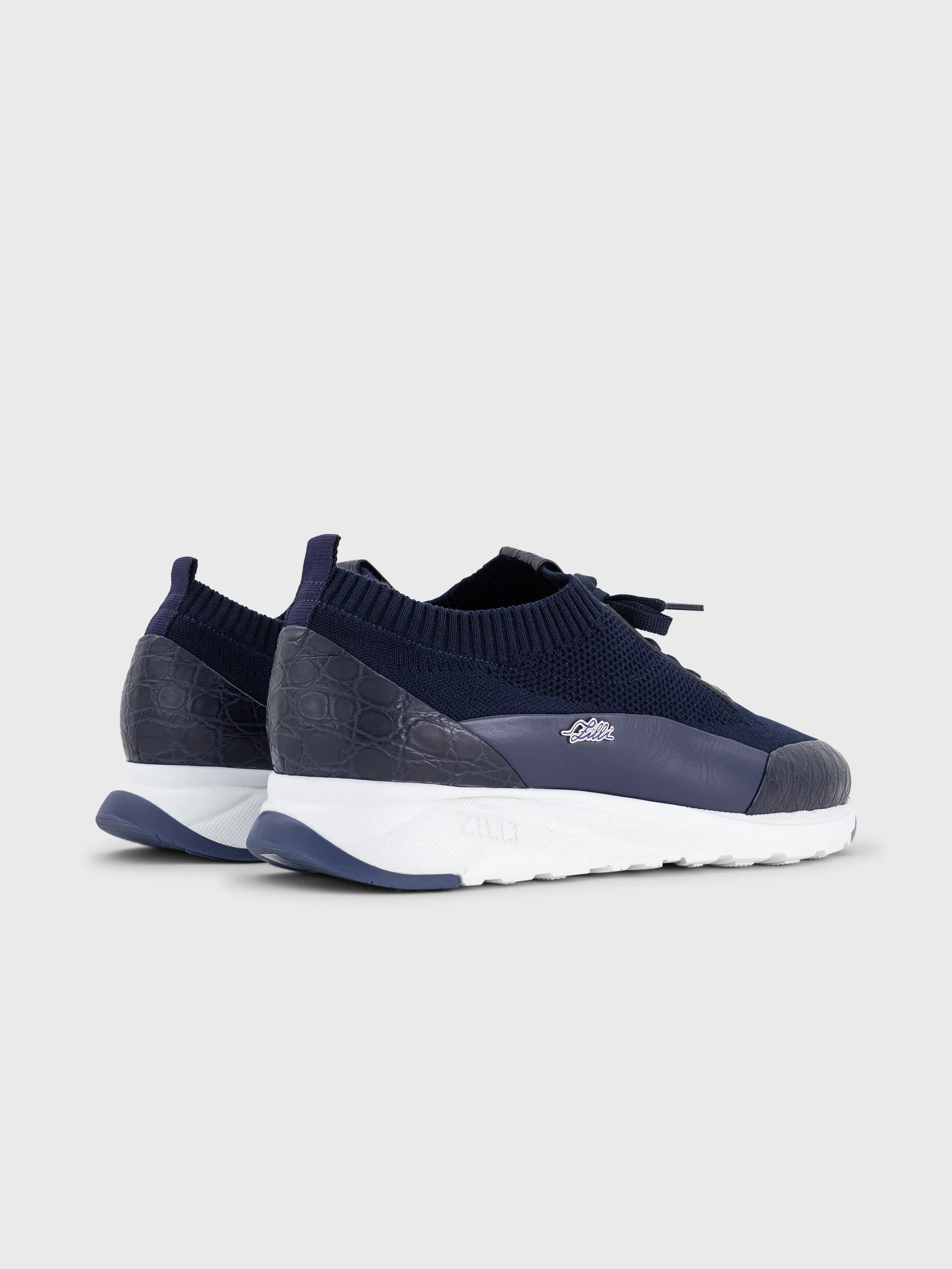Cotton Knit Sneakers with Crocodile and Calfskin Details