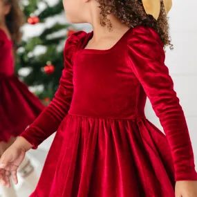 Chic Crimson VelvetMod Twirl Dress with Flattering Fit and Twirl-Ready Skirt
