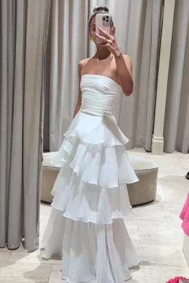 Cute A-Line Srapless Tiered Organza Satin Wedding Dresses VK23120705