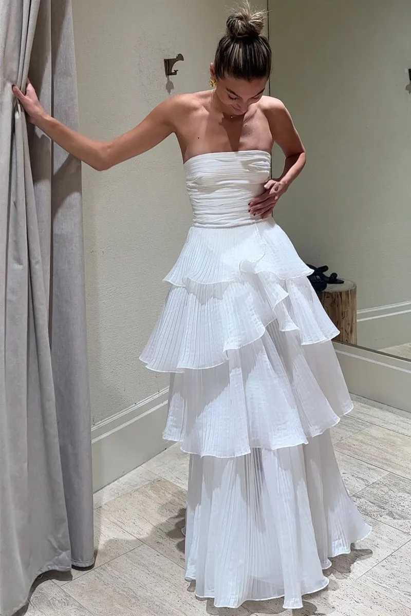 Cute A-Line Srapless Tiered Organza Satin Wedding Dresses VK23120705
