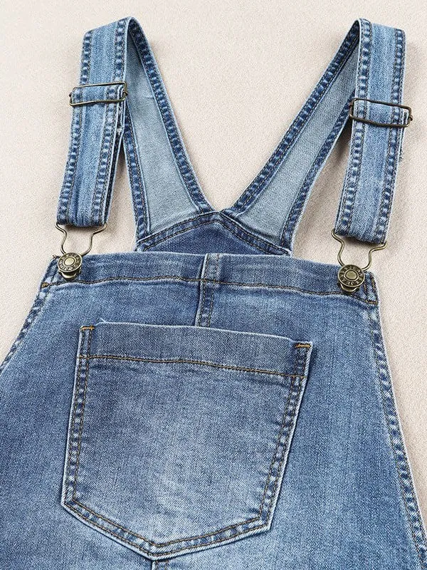 Denim Cuffed Hem Pockets Overalls Romper for Women