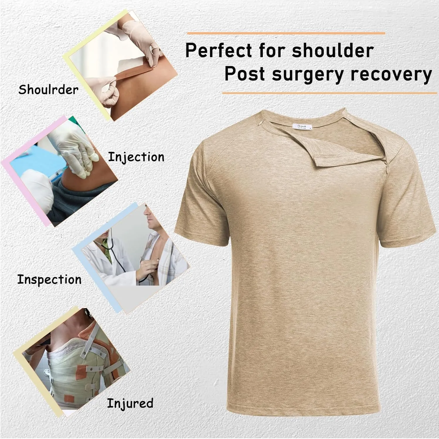Deyeek Unisex Chemo Port Shirts Post Shoulder Surgery Recovery Shirts Tear Away Side Zippers Off Full Open Chemo Clothing