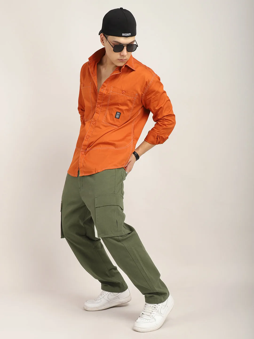 Drippy Olive Cotton Twill Plus Size Cargo