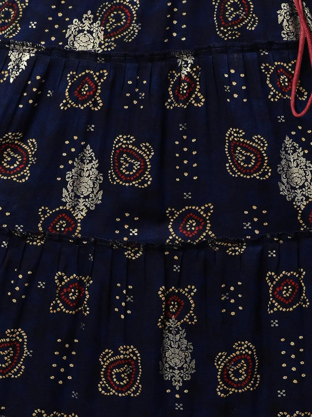 Ethnic Mix Printed Tiered Maxi Dress - Navy Blue