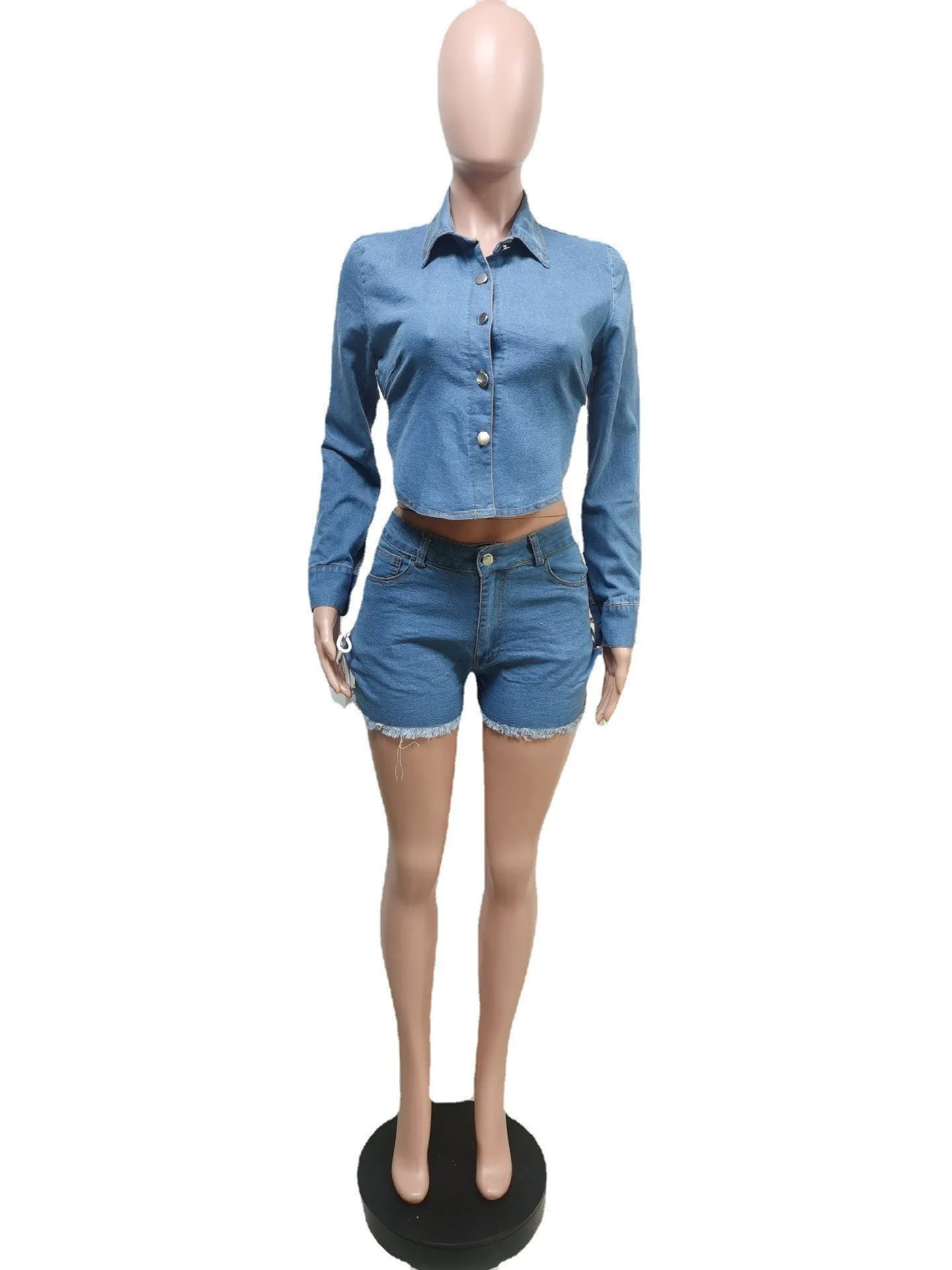 Fashion denim shorts two piece set AY1911