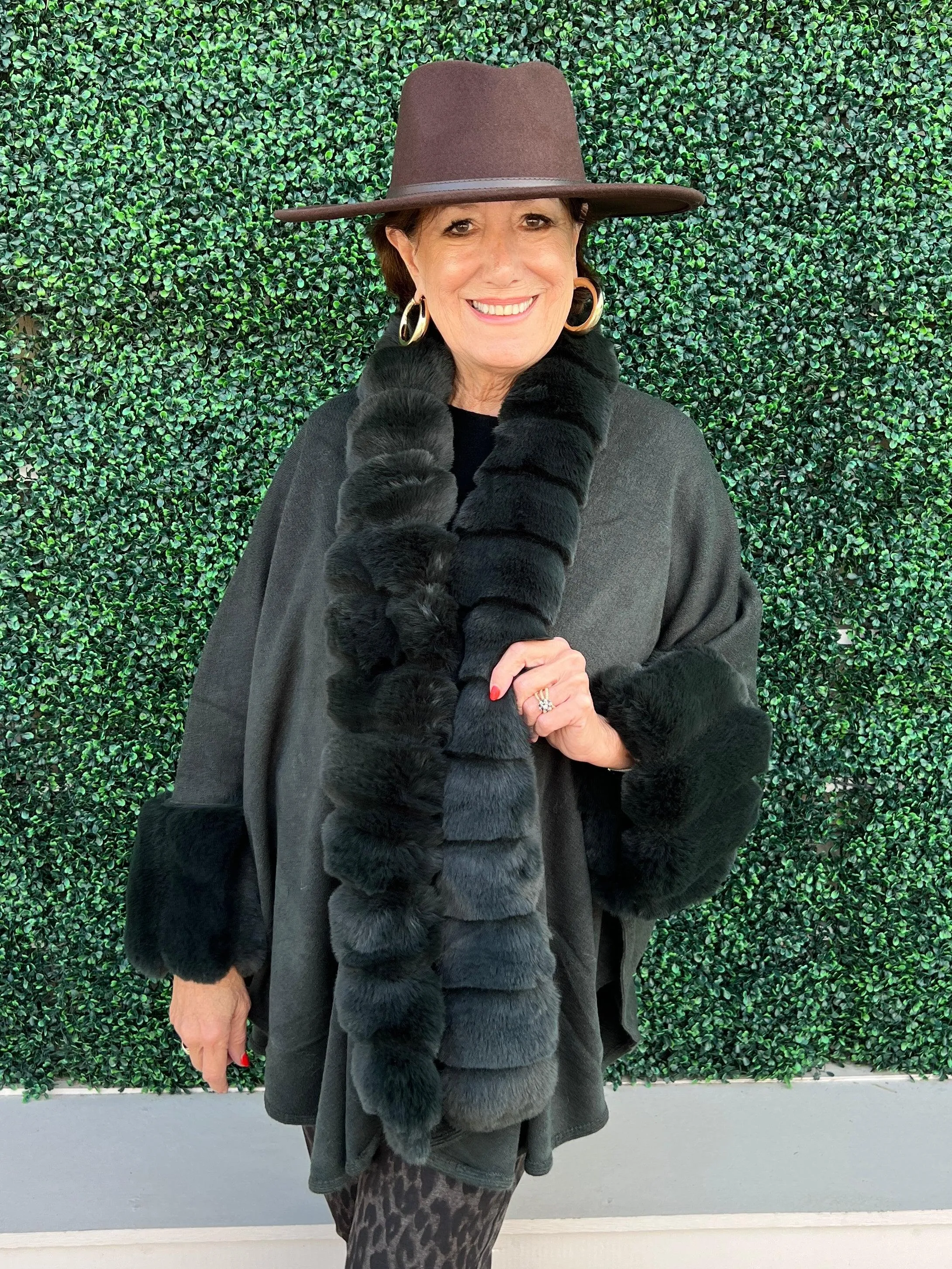 Faux Fur Cuffed Shawl