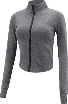 Gihuo Women's Athletic Full Zip Lightweight Workout Jacket with Thumb Holes