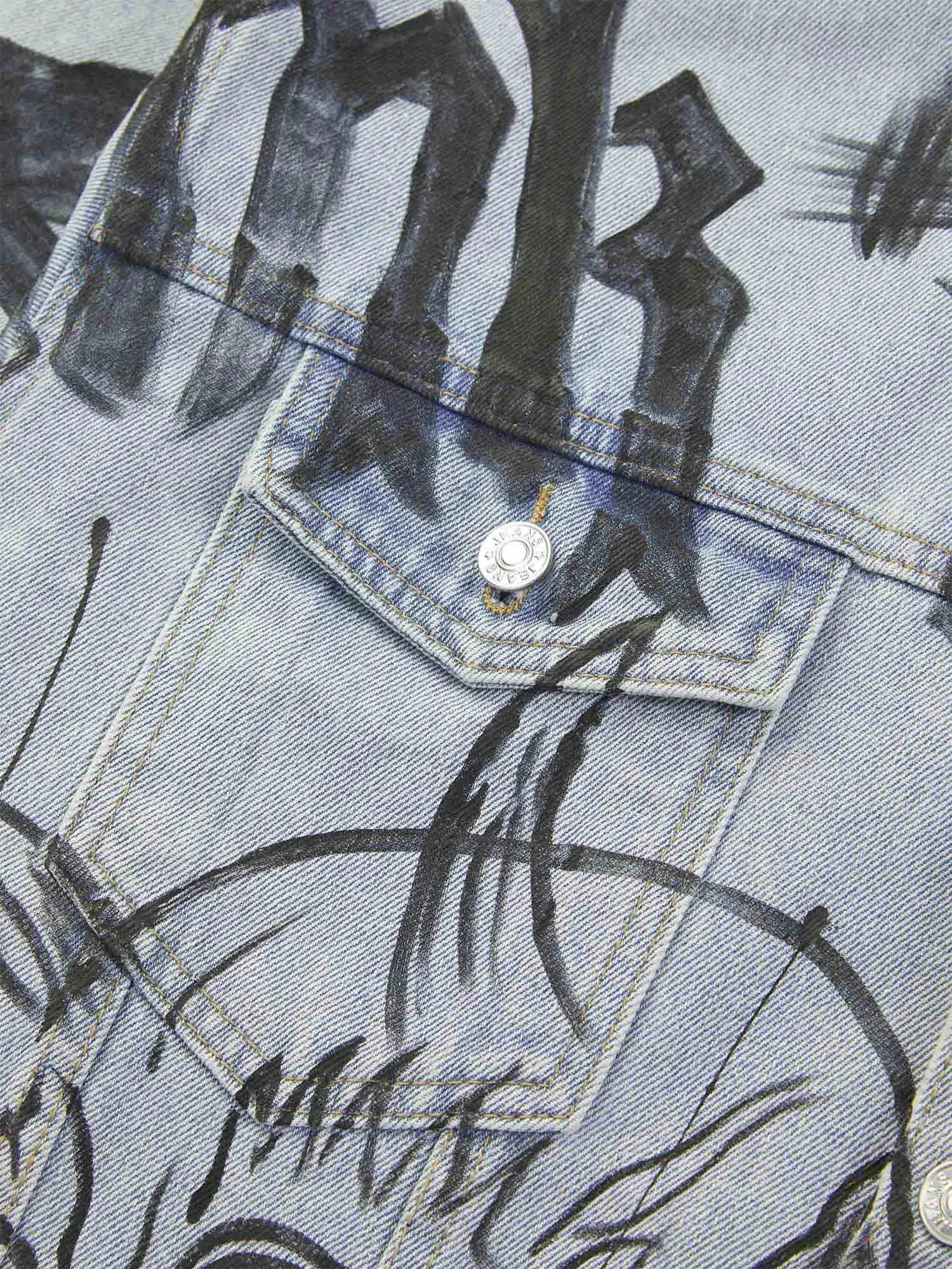 High Street Graffiti Hand Painted Washed Denim Jacket - 1996