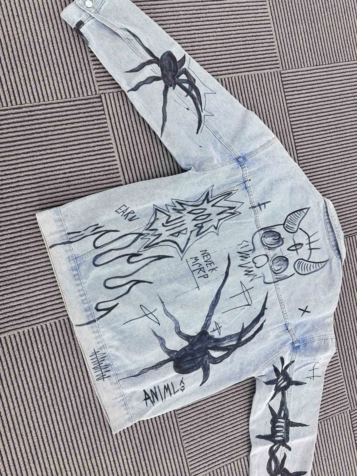 High Street Graffiti Hand Painted Washed Denim Jacket - 1996