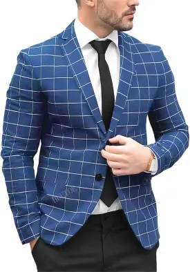 HUUTOE Mens Sport Coats and Blazers Slim Fit Suit Western Sport Coats for Plaid Blazer Men Casual Dress Blazer Jacket