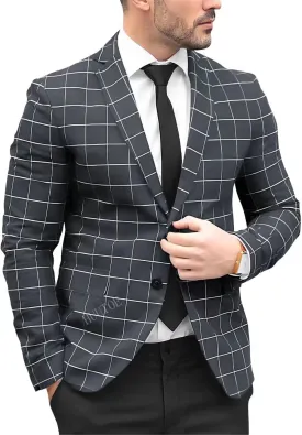 HUUTOE Mens Sport Coats and Blazers Slim Fit Suit Western Sport Coats for Plaid Blazer Men Casual Dress Blazer Jacket