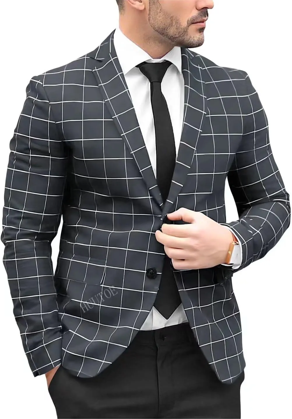 HUUTOE Mens Sport Coats and Blazers Slim Fit Suit Western Sport Coats for Plaid Blazer Men Casual Dress Blazer Jacket