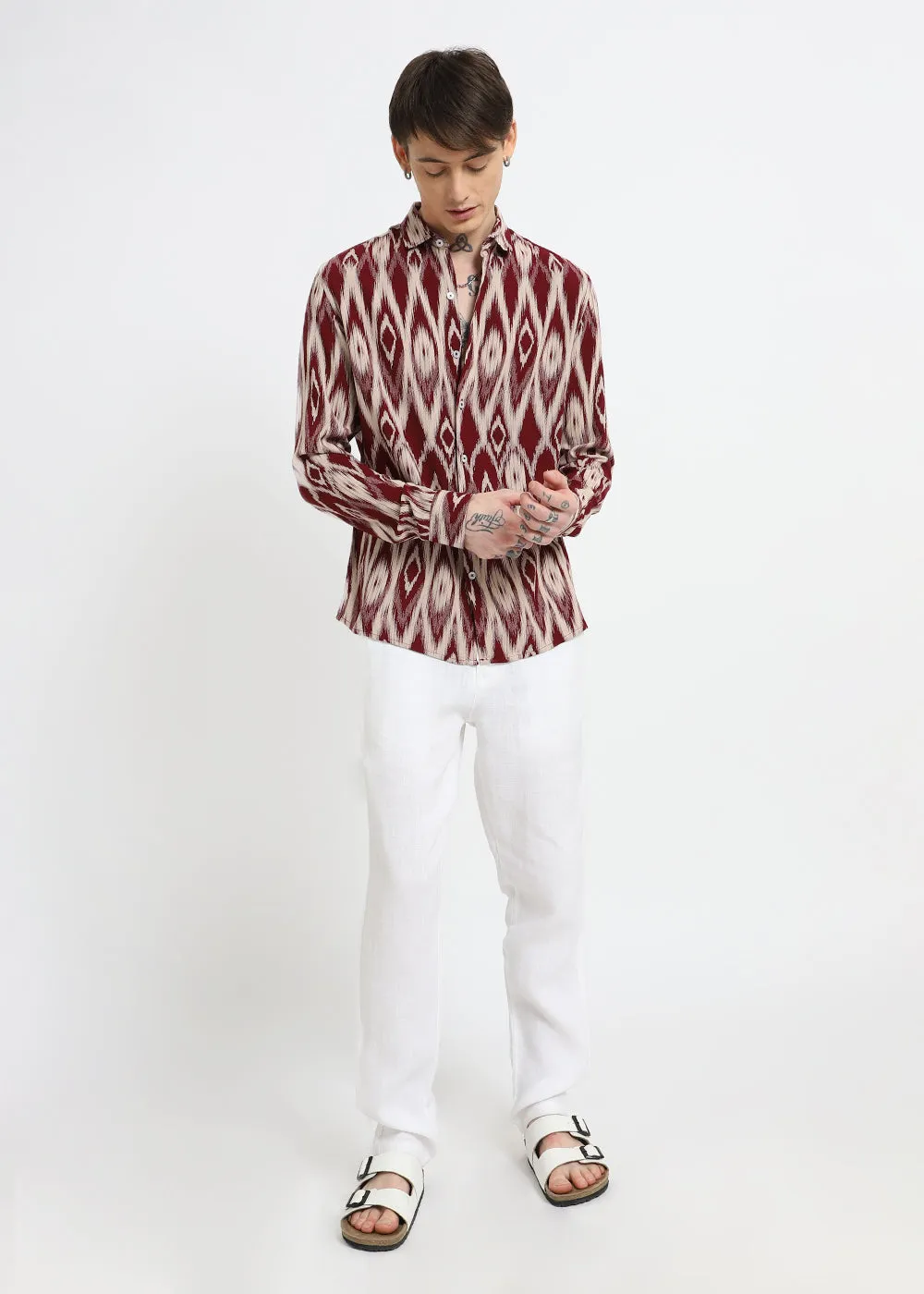 Ikat Maroon Feather Shirt