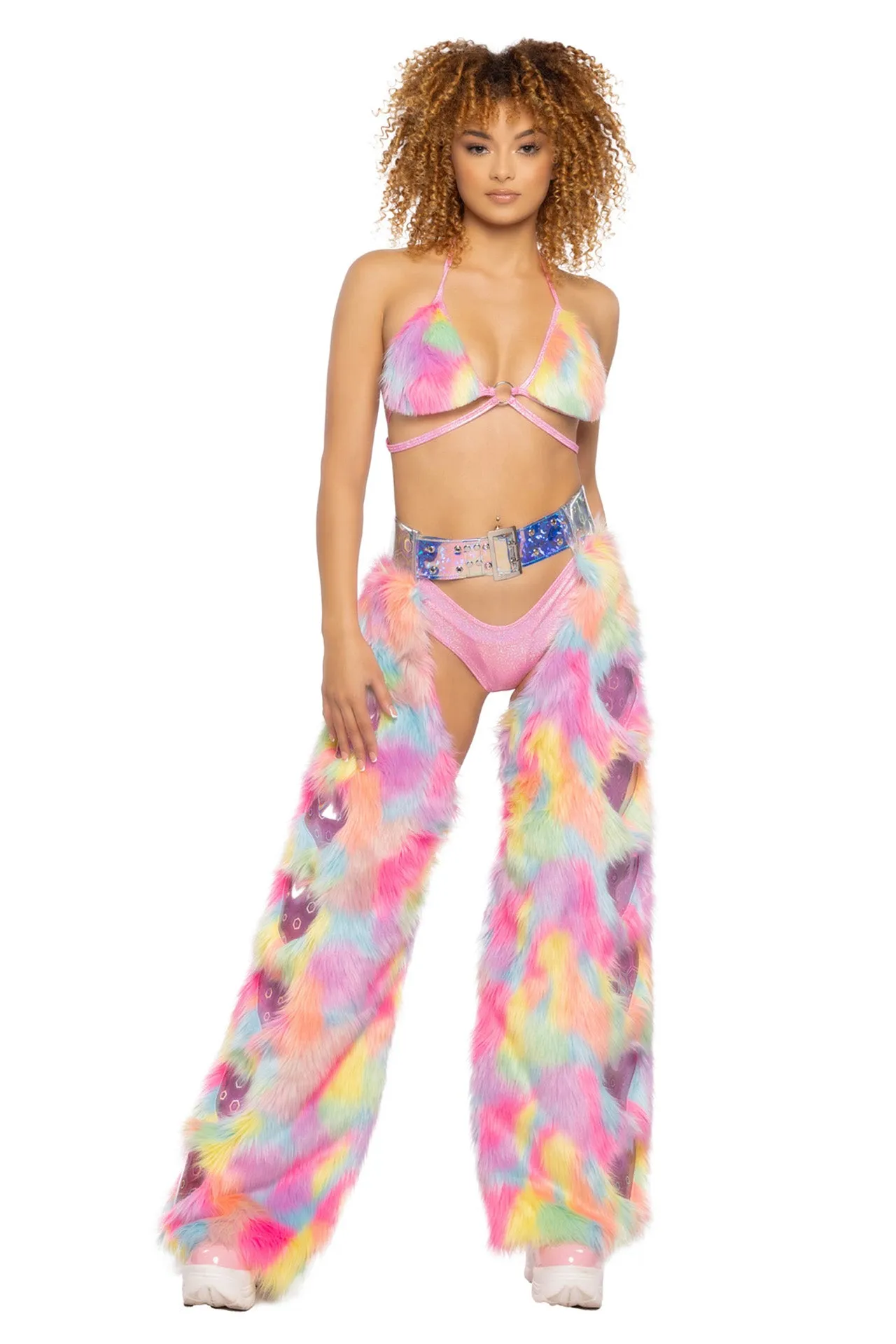 Rainbow Heart Faux Fur Chaps for Juniors