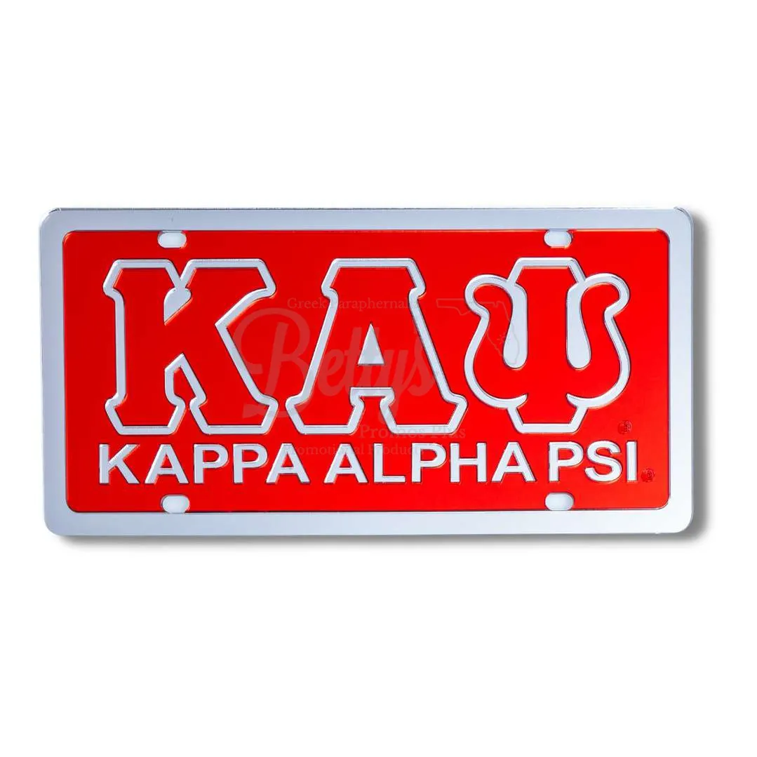 Kappa Alpha Psi ΚΑΨ with Kappa Alpha Psi Laser Engraved Mirrored Acrylic Auto Tag License Plate