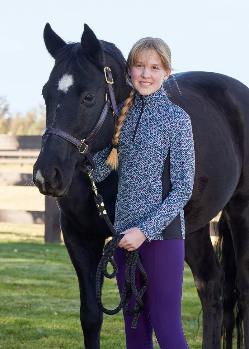Kids Rail Side Quarter Zip Fleece Tech Top - Print