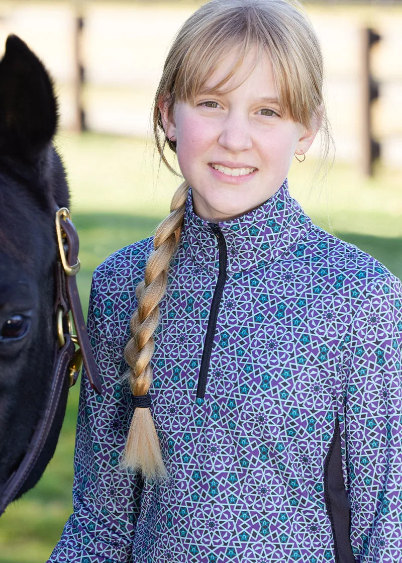 Kids Rail Side Quarter Zip Fleece Tech Top - Print