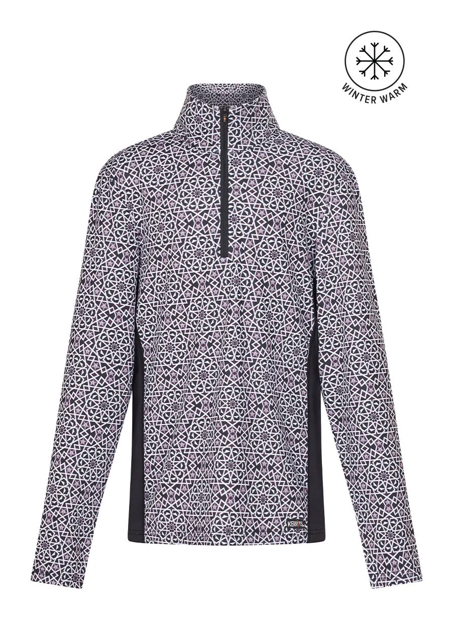 Kids Rail Side Quarter Zip Fleece Tech Top - Print