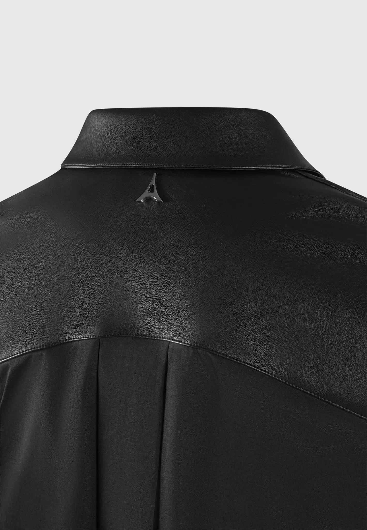 Leather Contrast Cropped Shirt - Black