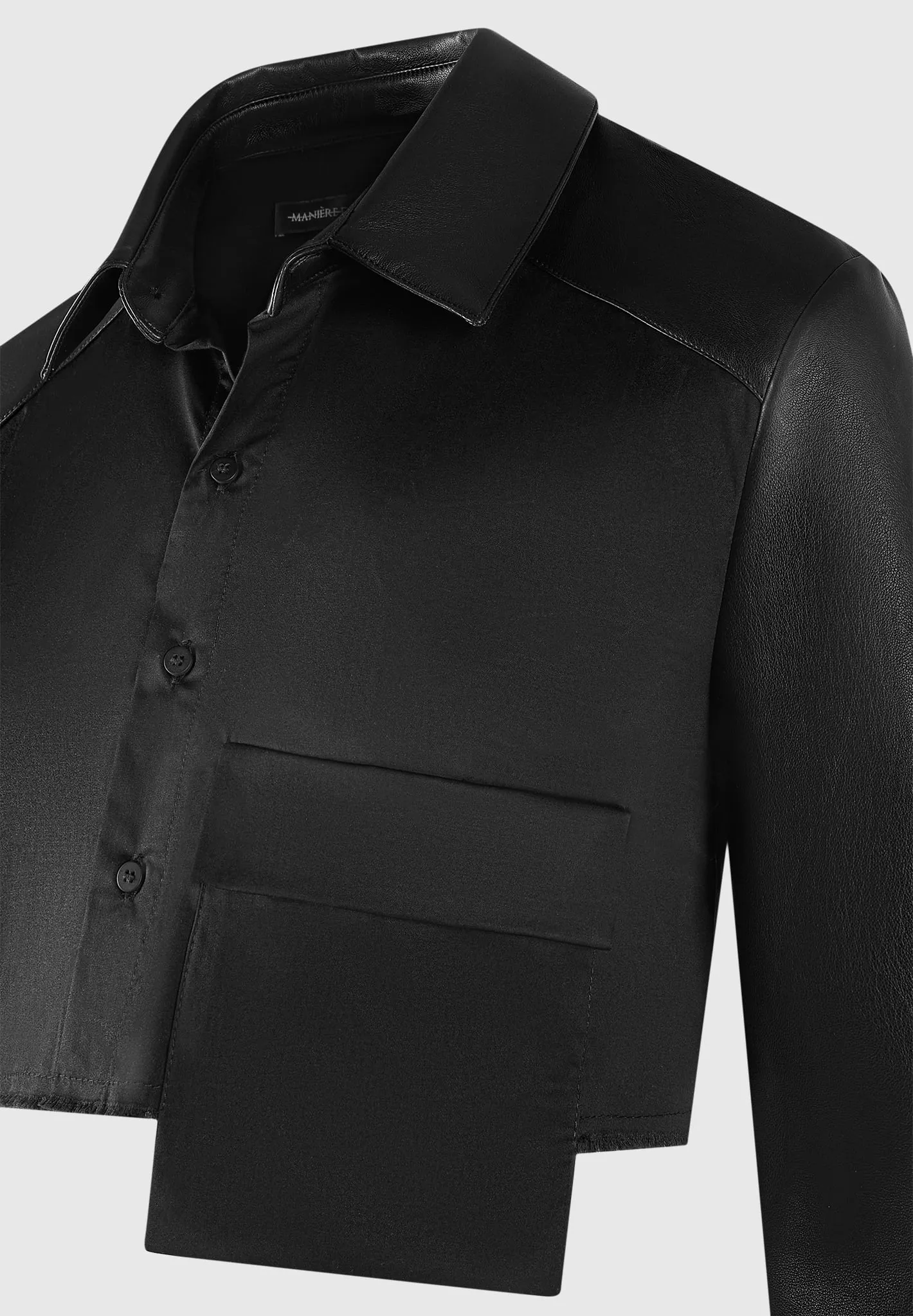 Leather Contrast Cropped Shirt - Black
