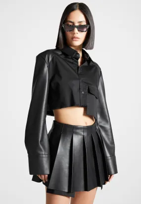 Leather Contrast Cropped Shirt - Black