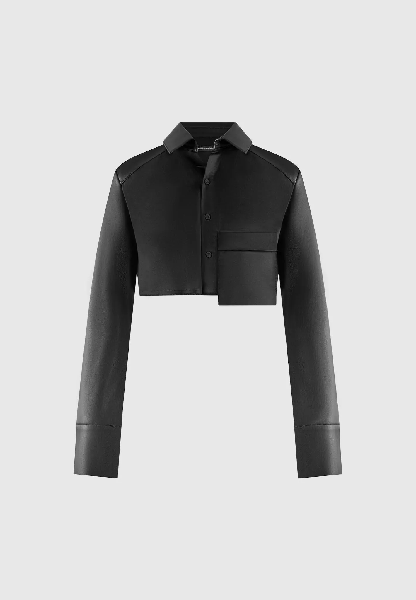 Leather Contrast Cropped Shirt - Black