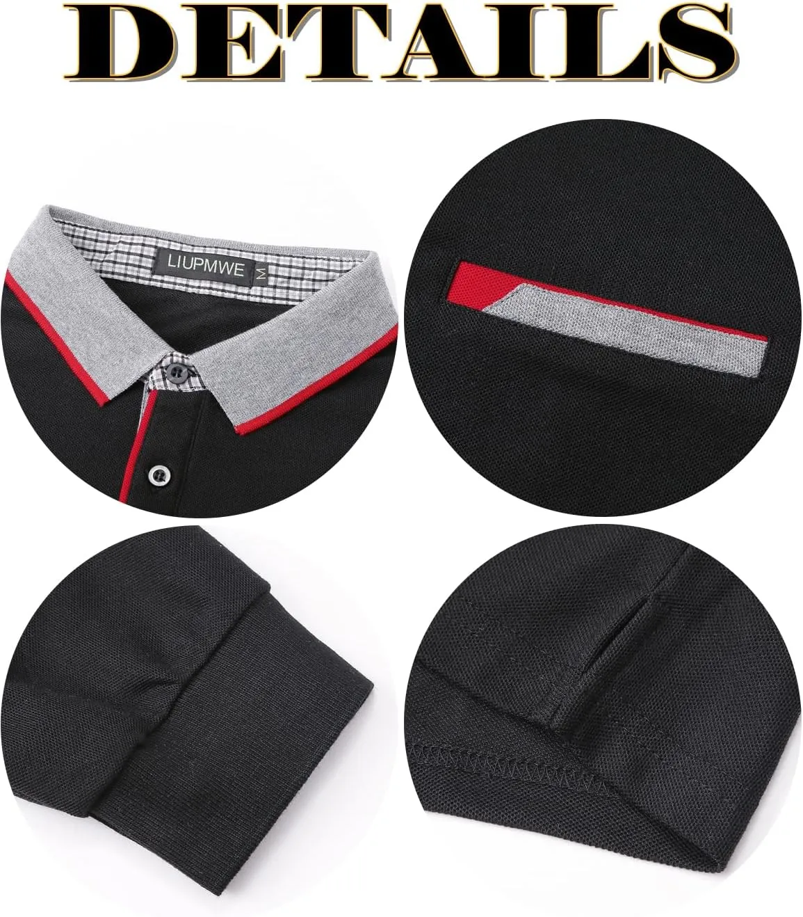 LIUPMWE Polo Shirts for Men Long Sleeve Golf Shirt Slim Fit Classic Plaid Collar Cotton Golf T-Shirts Casual Polo Shirts
