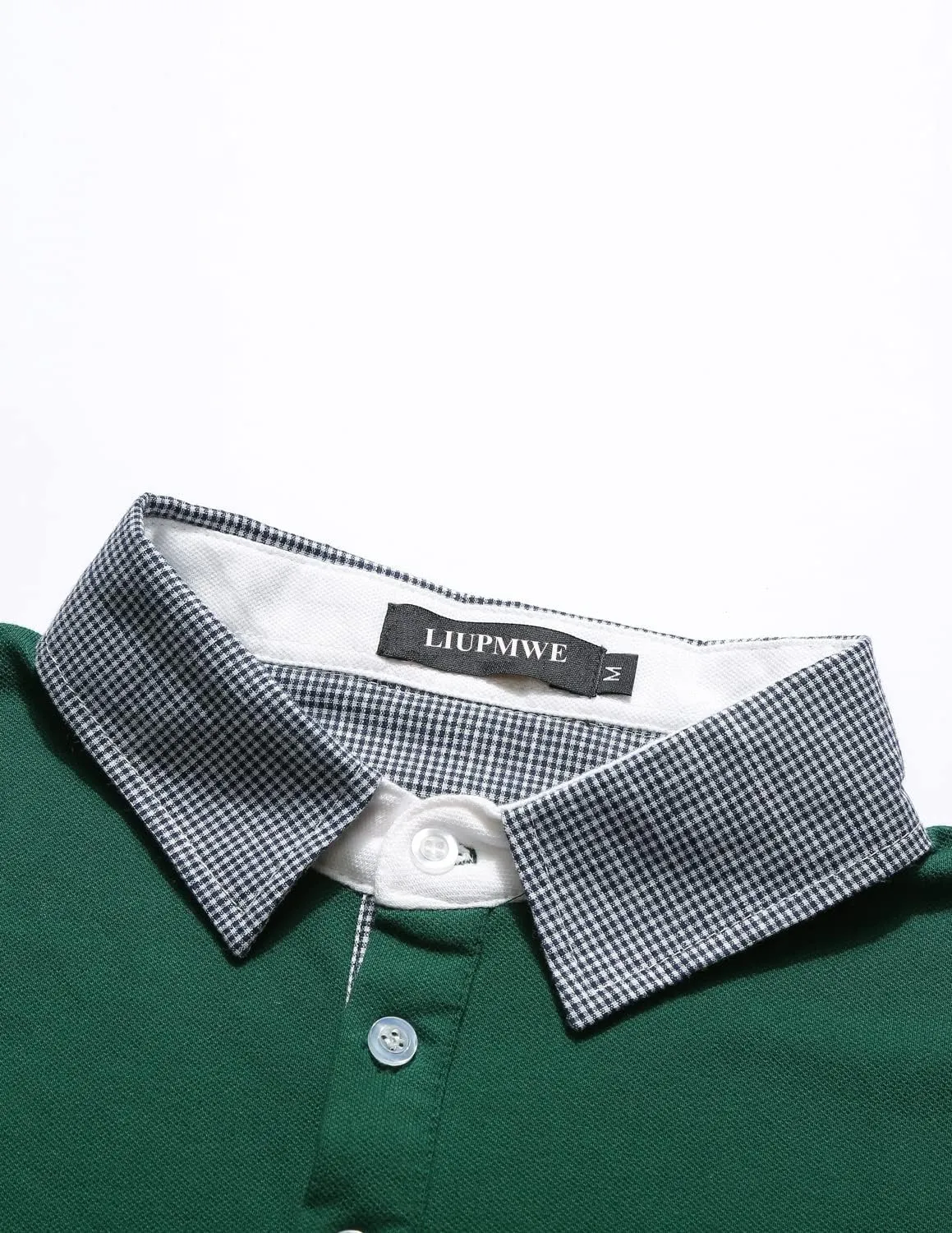 LIUPMWE Polo Shirts for Men Long Sleeve Golf Shirt Slim Fit Classic Plaid Collar Cotton Golf T-Shirts Casual Polo Shirts
