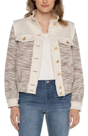 Liverpool Cropped Denim Boucle Mix Fray Jacket (Ecru Multi)
