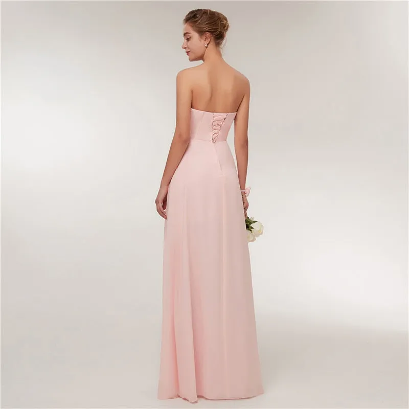 Long Chiffon Blush Pink Bridesmaid Dresses