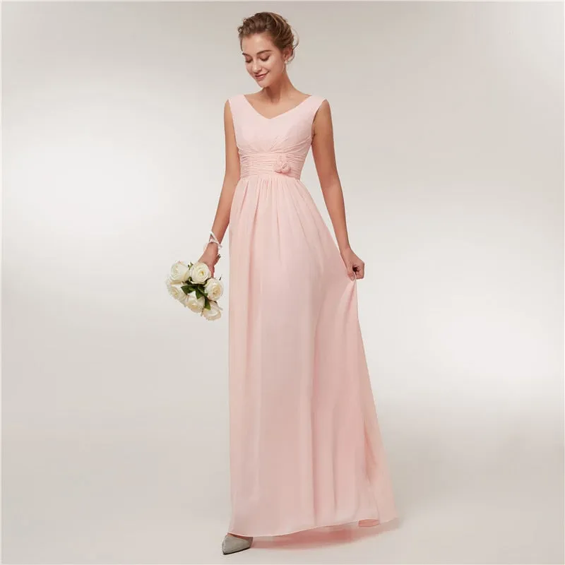 Long Chiffon Blush Pink Bridesmaid Dresses