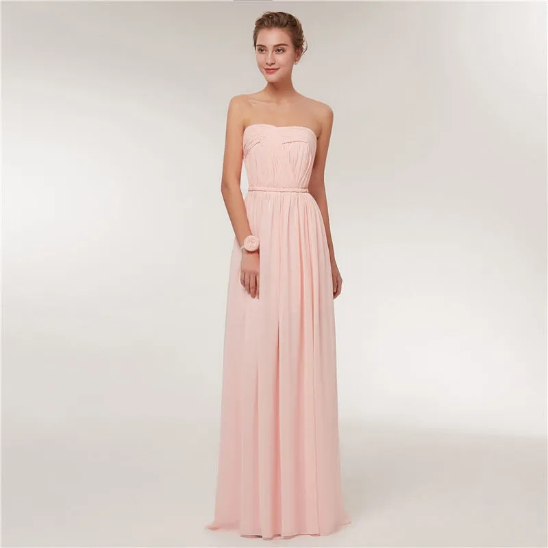 Long Chiffon Blush Pink Bridesmaid Dresses
