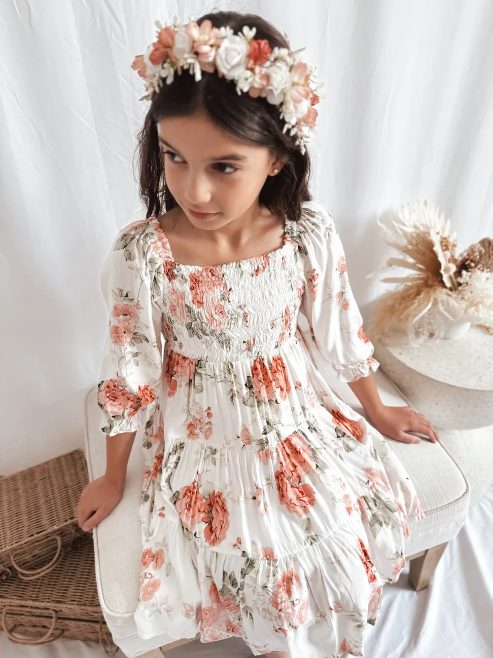Maisie Girls Dress - Peach