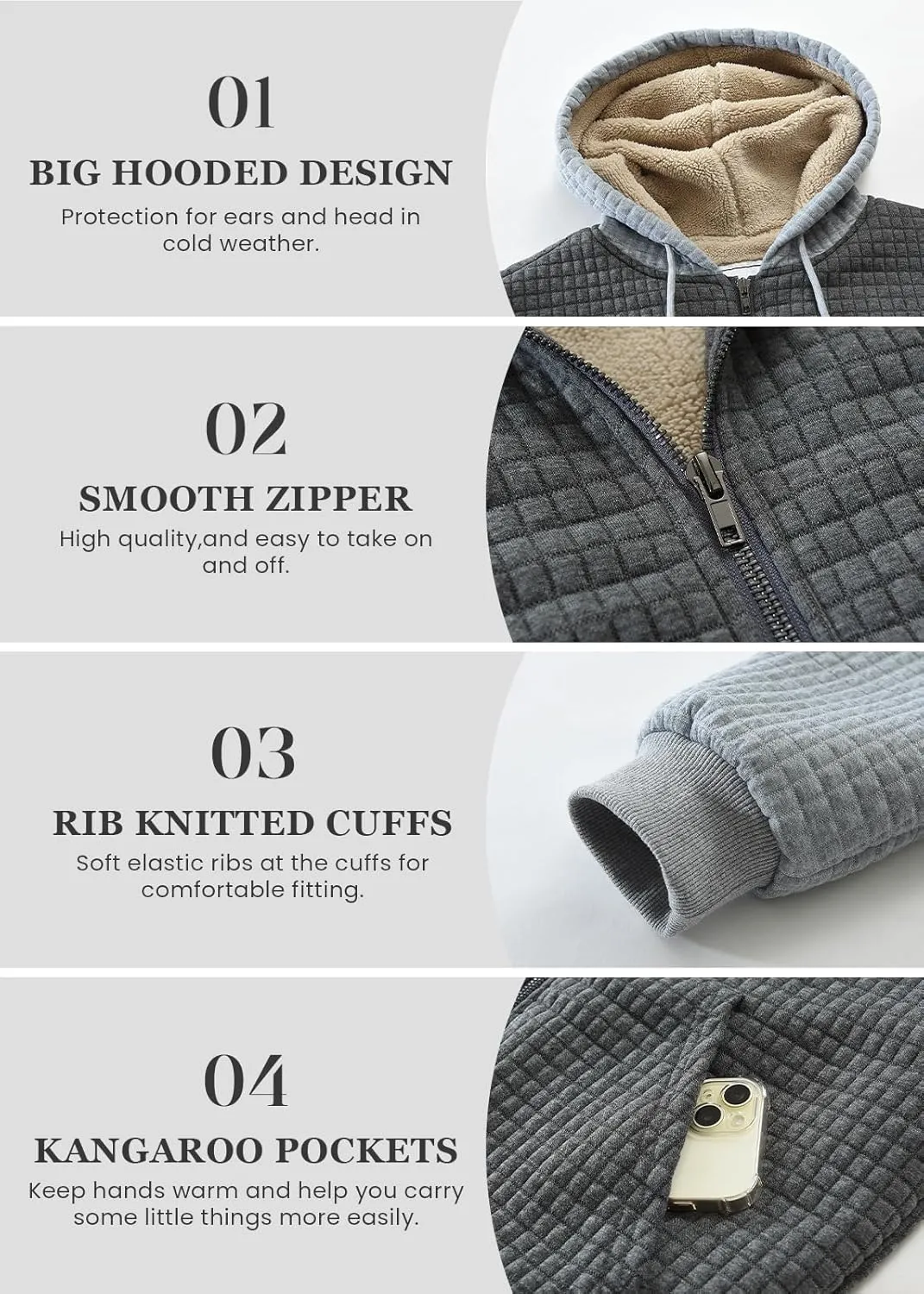 Men's Fleece Heavyweight Full Zip Hoodie Sweatshirt Jacket Hooded for Men