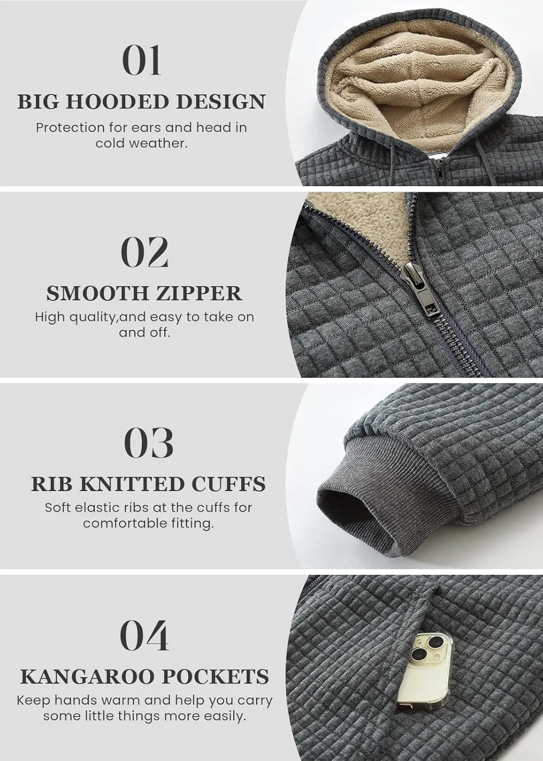 Men's Fleece Heavyweight Full Zip Hoodie Sweatshirt Jacket Hooded for Men