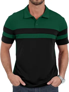 Mens Polo Shirts Short Sleeve Color Block T Shirt Summer Lightweight Casual Golf Shirts