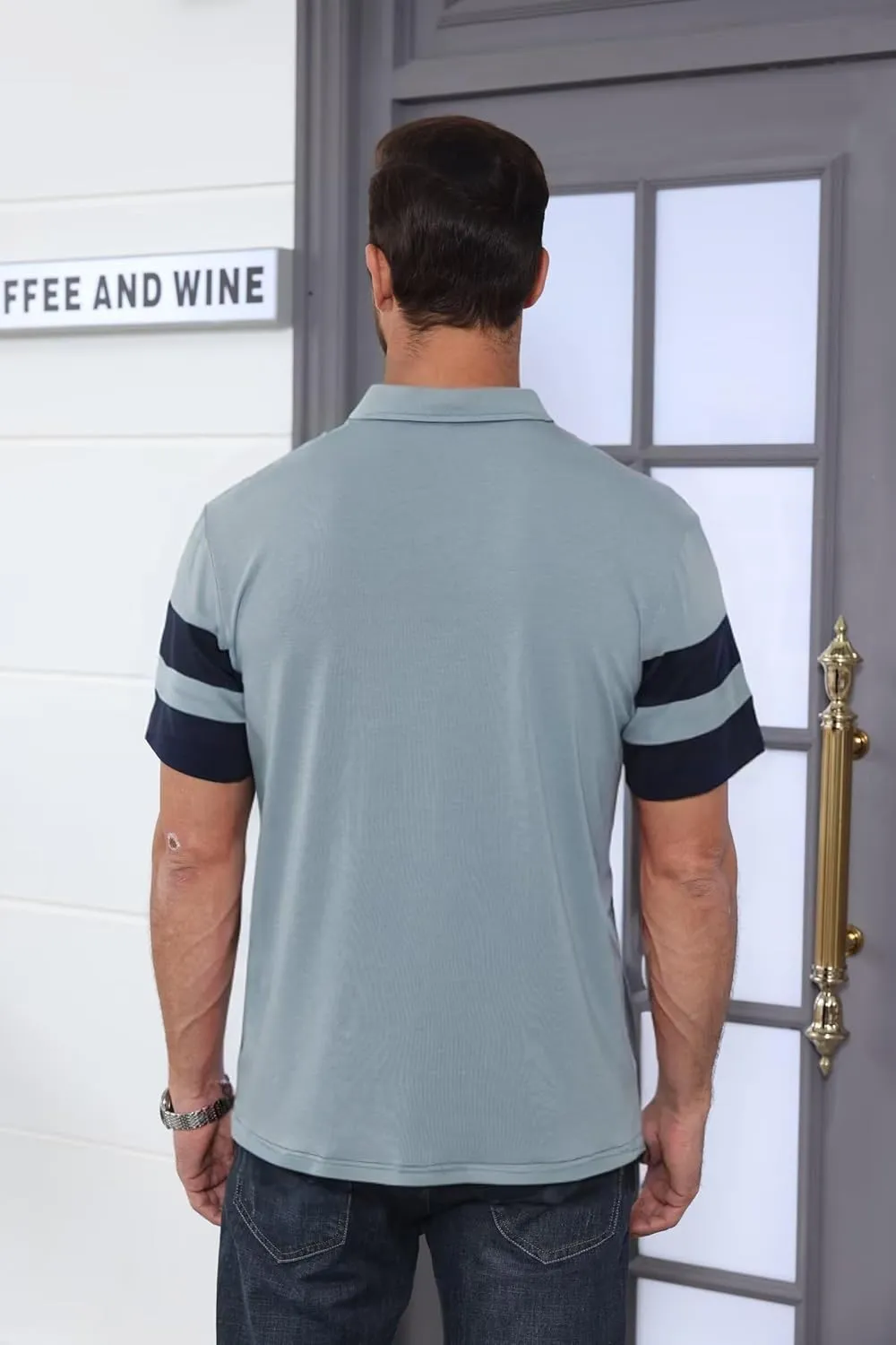 Mens Polo Shirts Short Sleeve Color Block T Shirt Summer Lightweight Casual Golf Shirts