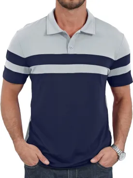 Mens Polo Shirts Short Sleeve Color Block T Shirt Summer Lightweight Casual Golf Shirts