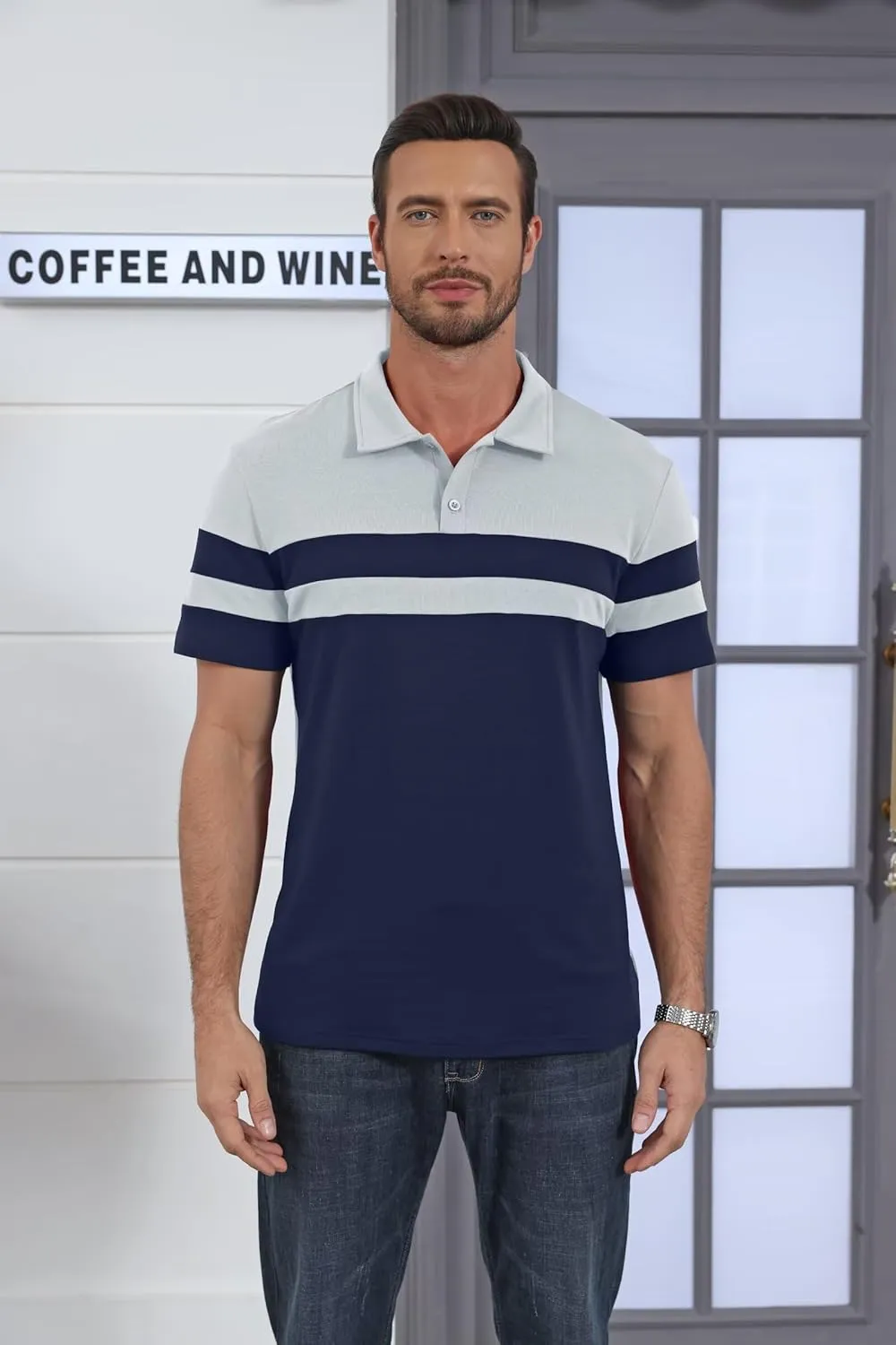 Mens Polo Shirts Short Sleeve Color Block T Shirt Summer Lightweight Casual Golf Shirts