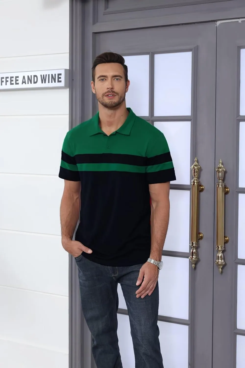Mens Polo Shirts Short Sleeve Color Block T Shirt Summer Lightweight Casual Golf Shirts