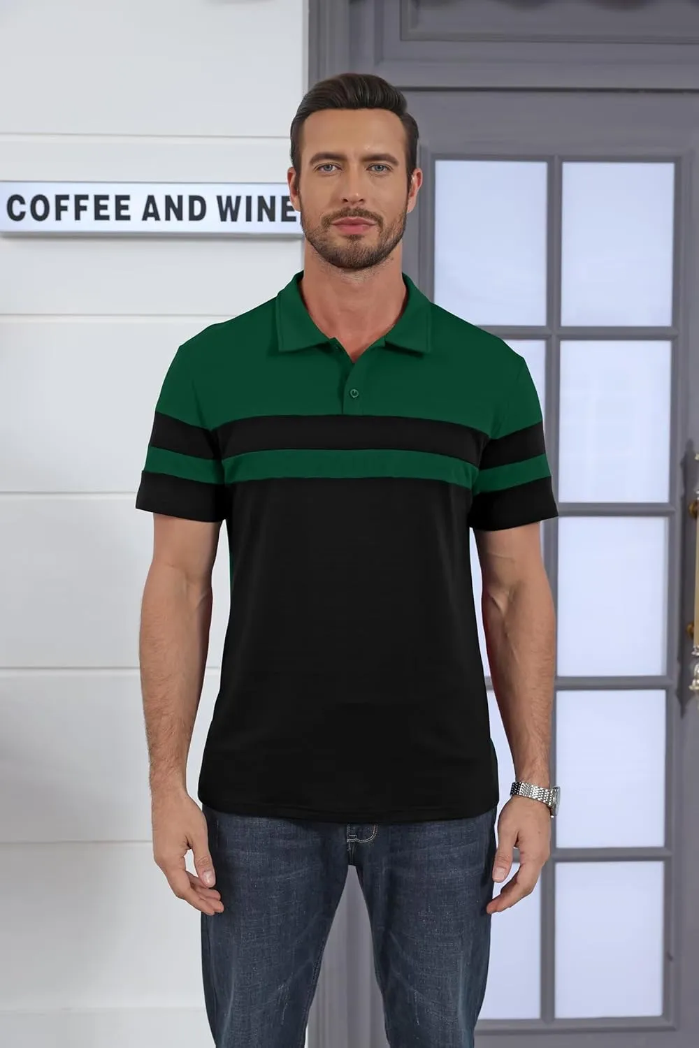 Mens Polo Shirts Short Sleeve Color Block T Shirt Summer Lightweight Casual Golf Shirts