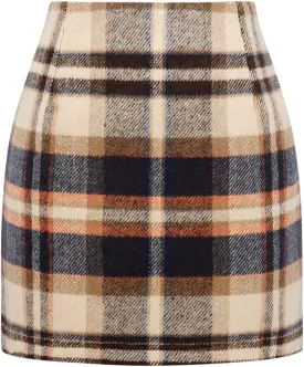 Mywinway Plaid Mini Skirt for Women Fall Winter High Waist A Line Bodycon Pencil Fall Skirts