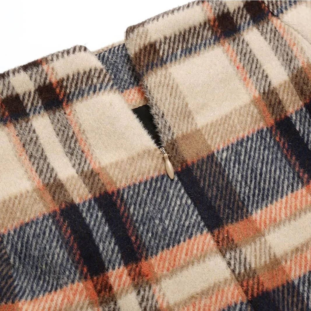 Mywinway Plaid Skirts for Women 2024 Fall Winter Knee Length Wool Pencil Skirt